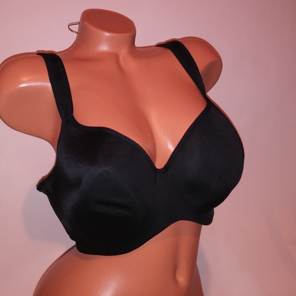 Cacique Bra 44D Smooth Balconette Black Solid Lightly Lined Underwire